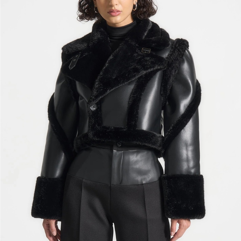 Kena Black Leather & Plush 2-in-1 Gilet Jacket
